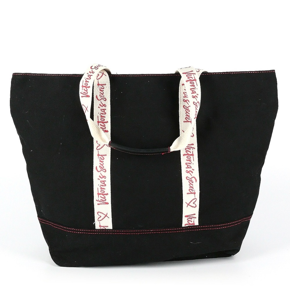 VICTORIA’S SECRET Black Canvas Contrast Logo Strap Tote Bag